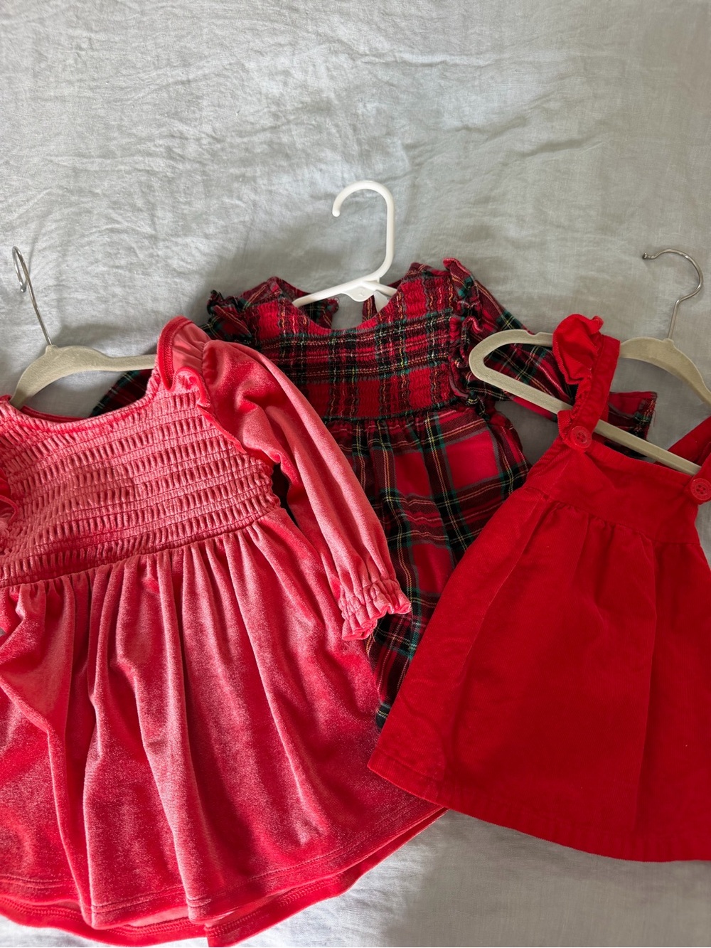 Red Velvet & Plaid Girls Dress Set - Classic Holiday Styles 3-6 months